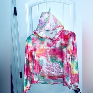 Girls tye dye, shimmer embroidery hoodie and pocket very soft